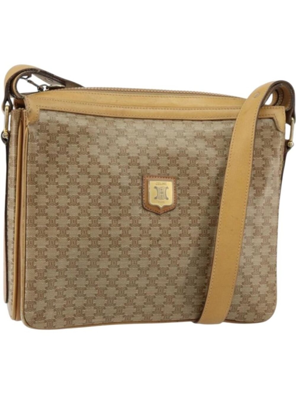 CELINE Macadam Canvas Shoulder Bag PVC Beige Gold